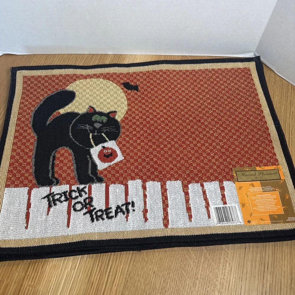 Halloween Trick or Treat Table Mattes New Set Of 4 Black Cat